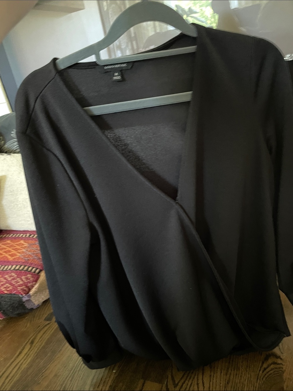 Banana Republic Black Faux-Wrap Long Sleeve Blouse